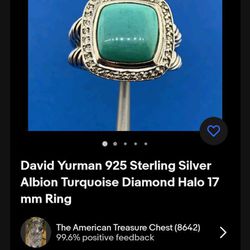 David Norman Sterling Silver Turquoise Diamond Ring