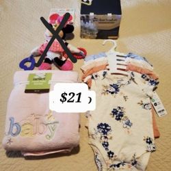 New Baby Girl Bundle: Onesies, Blanket, Bottles