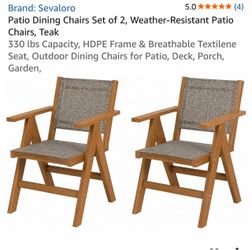 Patio Dining Chairs Set of 2, Weather-Resistant Patio Chairs, Teak 330 lbs Capacity, HDPE Frame & Breathable Textilene Seat, Outdoor Dining Chairs for
