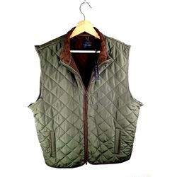 Tahar Olive Green Quilted Fleece-Lined Vest Cabincore Earthcore Preppy Gorpcorp