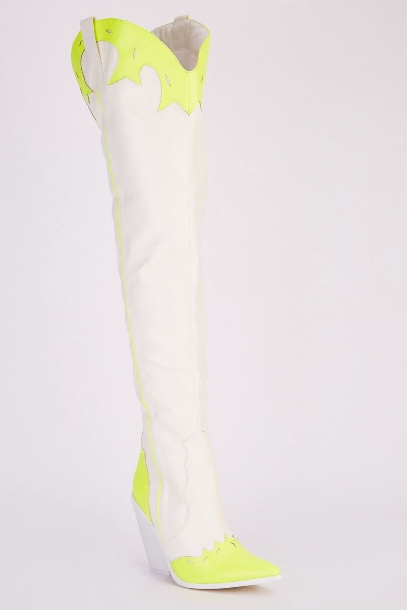 Neon Western Thigh-High Boots 🤠✨ Bold & Unique!