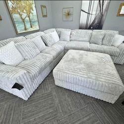 JH-$39 Down Payment For Financing Stupendous Ivory Fluffy Soft Cozy Deep Seating Sectional Couch 