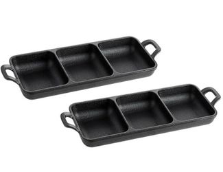 CARLOS By Carlos Santana 3-Compartment Pre-seasoned Mini Cast Iron Wood Trivet