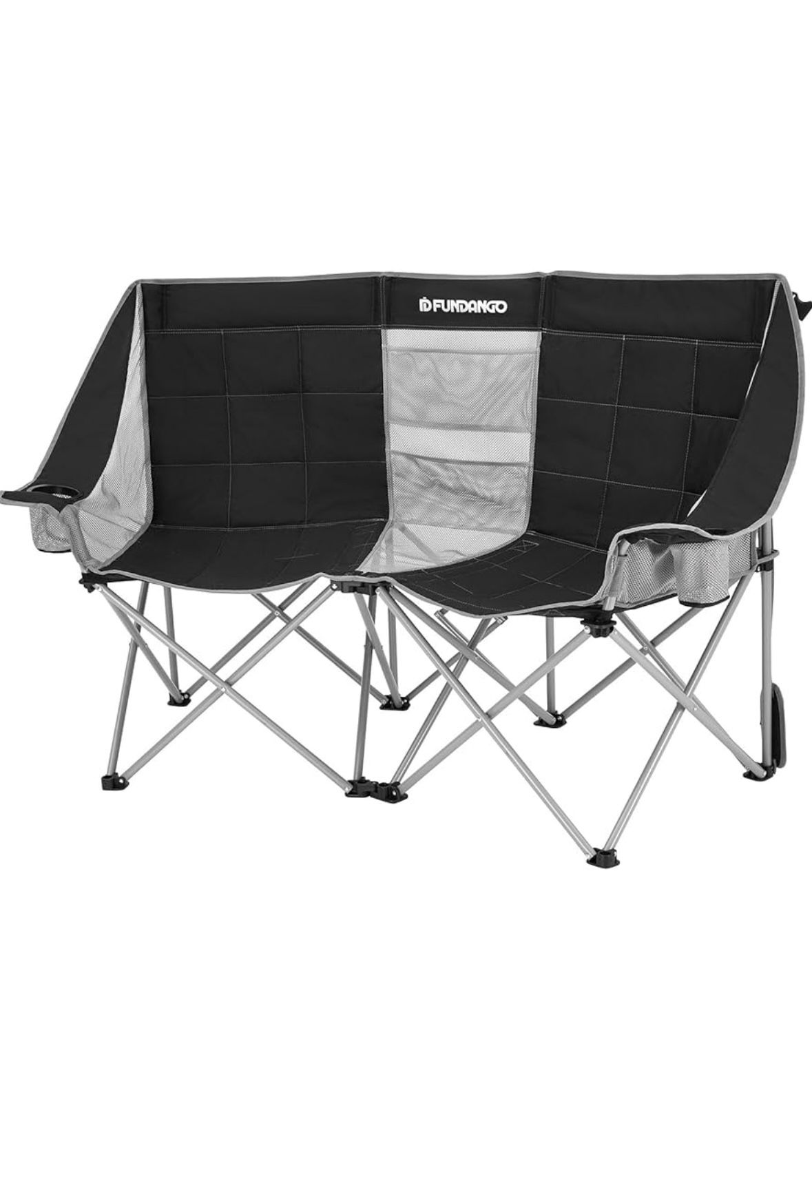 FUNDANGO Oversized Double Camping Chair, 660lbs Heavy Duty 2 Person Folding Padded Loveseat for Adults with Arm Cup Holder for Outdoor Patio Lawn Camp