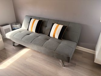 Gray Tufted Fabric Futon Sofa Bed