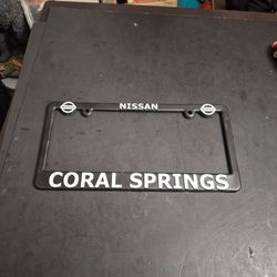 Nissan Branded License Plate Frame With "Coral Springs" Text. Black (No Hardware)