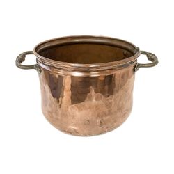 Vintage Copper Hammered Stock Pot Dovetail Rolled Edge