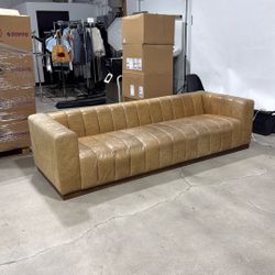 CB2 TAN BROWN LEATHER COUCH - $650