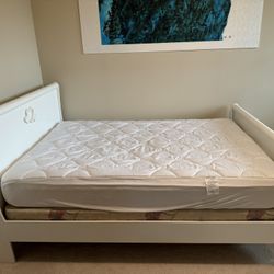 Full Size White Bed Frame, Mattress, Box Spring