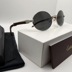 Cartier Giverny Platinum/Gray Bubinga Wood Buffalo Horn Buffs Wires Glasses