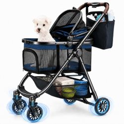 OJCME 3 In 1 Pet Carrier Stroller With Detachable Carrier, Foldable Dog & Cat Stroller For Small/Medium Dogs Up To 33 Lbs, Large Storage Bag, Full Win