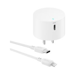 onn 20W Single USB-C Port Wall Charger with 3ft Lighting to C Cable, Fast Charging, MFI & USB-IF Certified, Foldable Plug, White - Compatible with iPh
