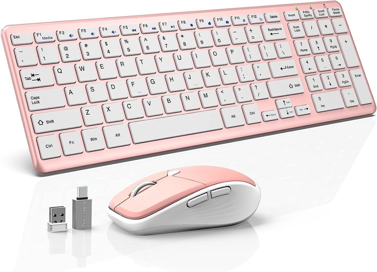 wireless keyboard and mouse combo, 2.4ghz slim full size quiet wireless keyboard mouse combo with 19 shortcut keys and number pad for windows, mac os,