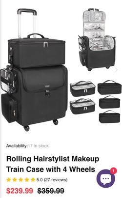 Rolling Hairstylist Makeup Train Case with 4 Wheels and Large Makeup Case × 1