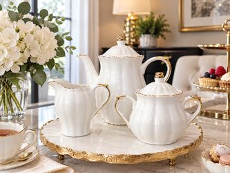 White Tea Set with Gold Trim