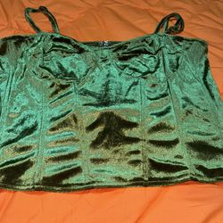 green velvet corset top by PrettyLittleThing.