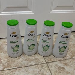 Set Of Four Dove body Wash 20 Fl Oz Each - Cucumber + Green Tea Scent