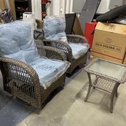 New Assembled Outdoor Swivel Rocker Patio Chairs Set, Rocking Chair 3 Piece Patio Furniture