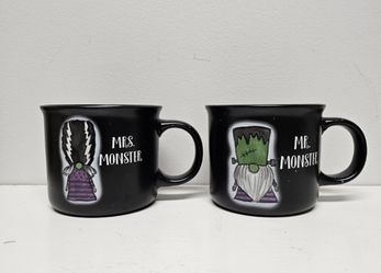 Halloween Mug Set Mr. & Mrs. Monster Cobwebs & Cauldrons....