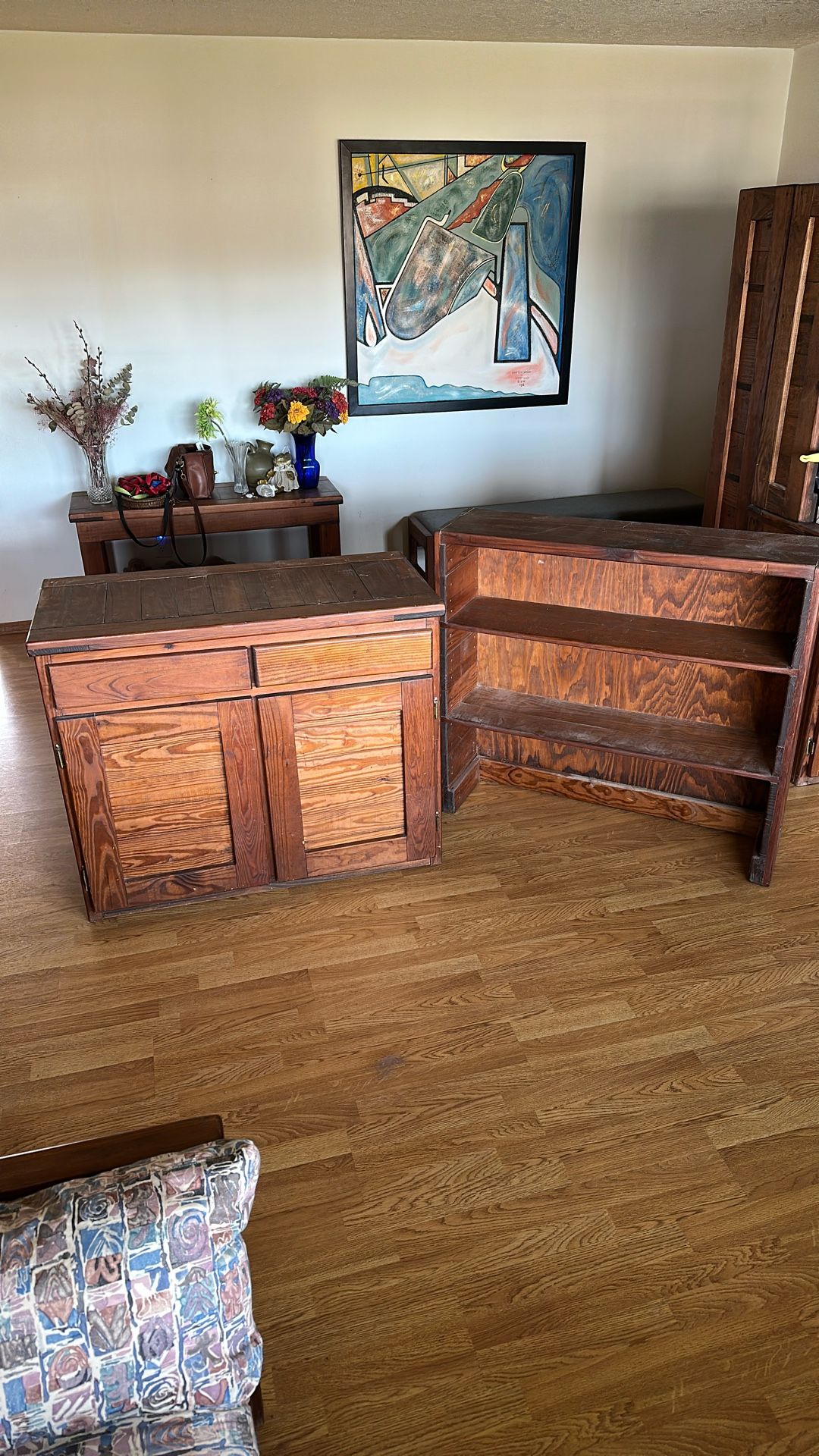 Solid Wood Cabinet With Top Stacking Shelf And book Case