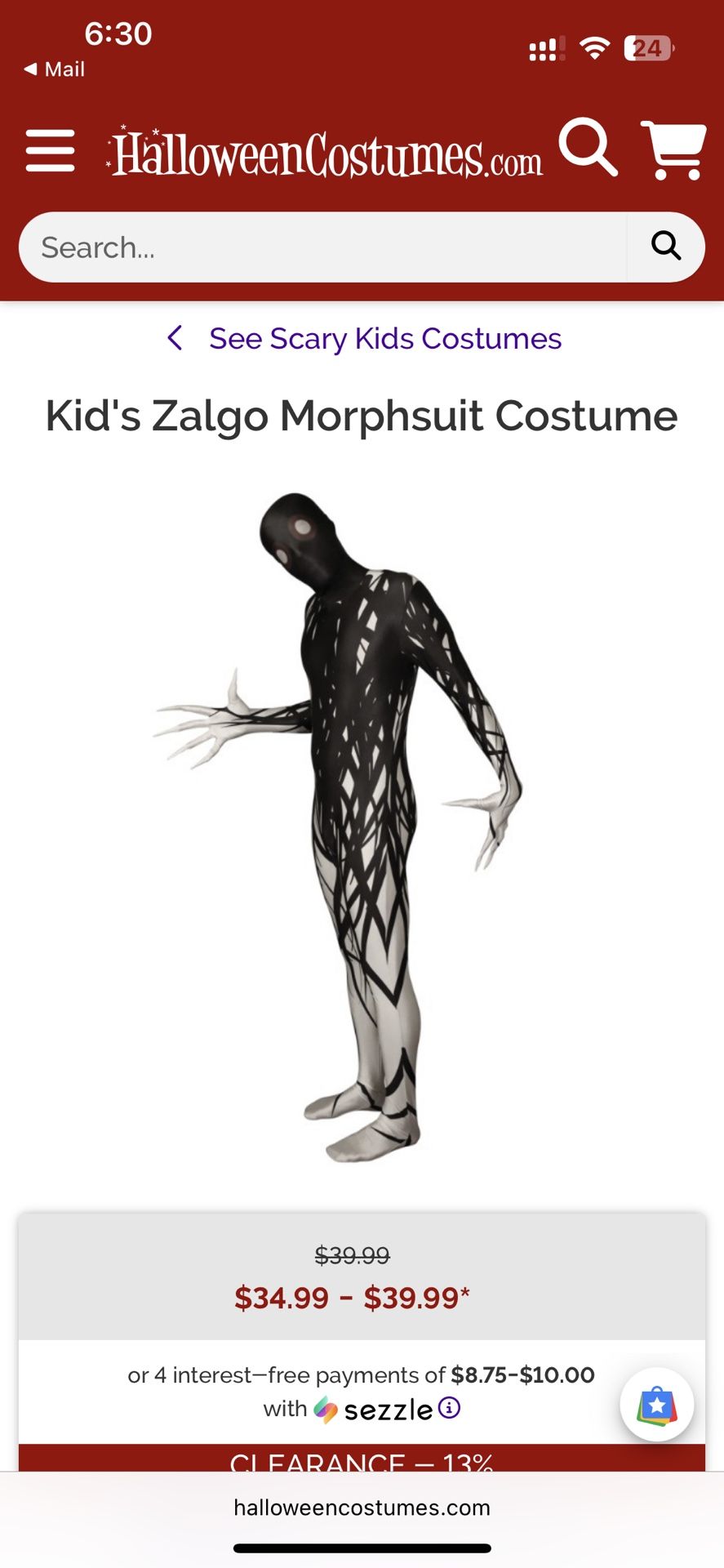 Large Zalgo Morphsuit Kids Costume 