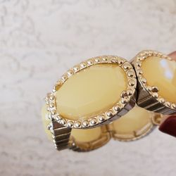 Gold Tone Cream Color Acrylic Stretch Bracelet