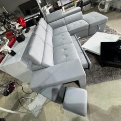 Sleeper Sectional Sofa Pull Out Gray Leather New in box 1399