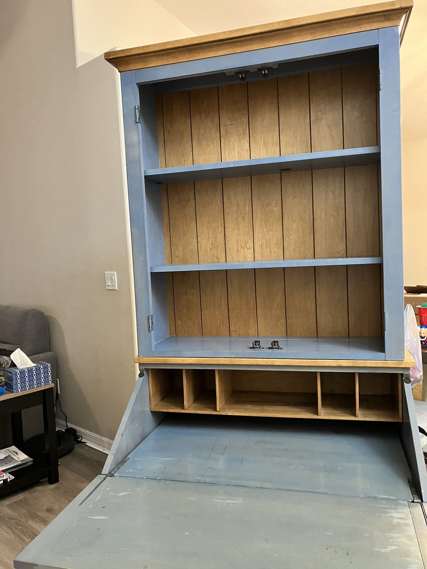 Blue Ethan Allen Hutch with Envelope Desk