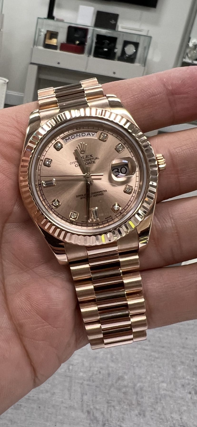 Rolex 41mm Rose Gold With Card Factory Diamonds Buy Sale Trade Richard Mille Patek 24k Gold