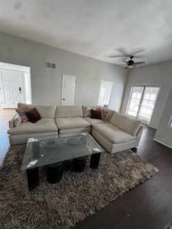 Ashley Furniture Cloud Couch + Glass Coffee Table