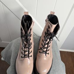 Call It Spring Women’s Asea Mid Calf Combat Boot Blush Vegan Leather Faux Fur Lined Size 8