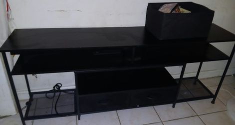 Black Metal TV Stand with Shelves