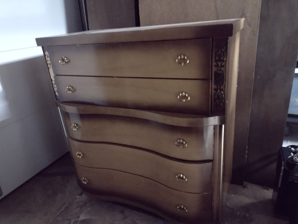 Mid Century Modern 1950 French provincial Tall Chest Solid Wood Dresser