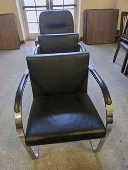 2 Black Leather Office Guest Chair with Chrome Frame