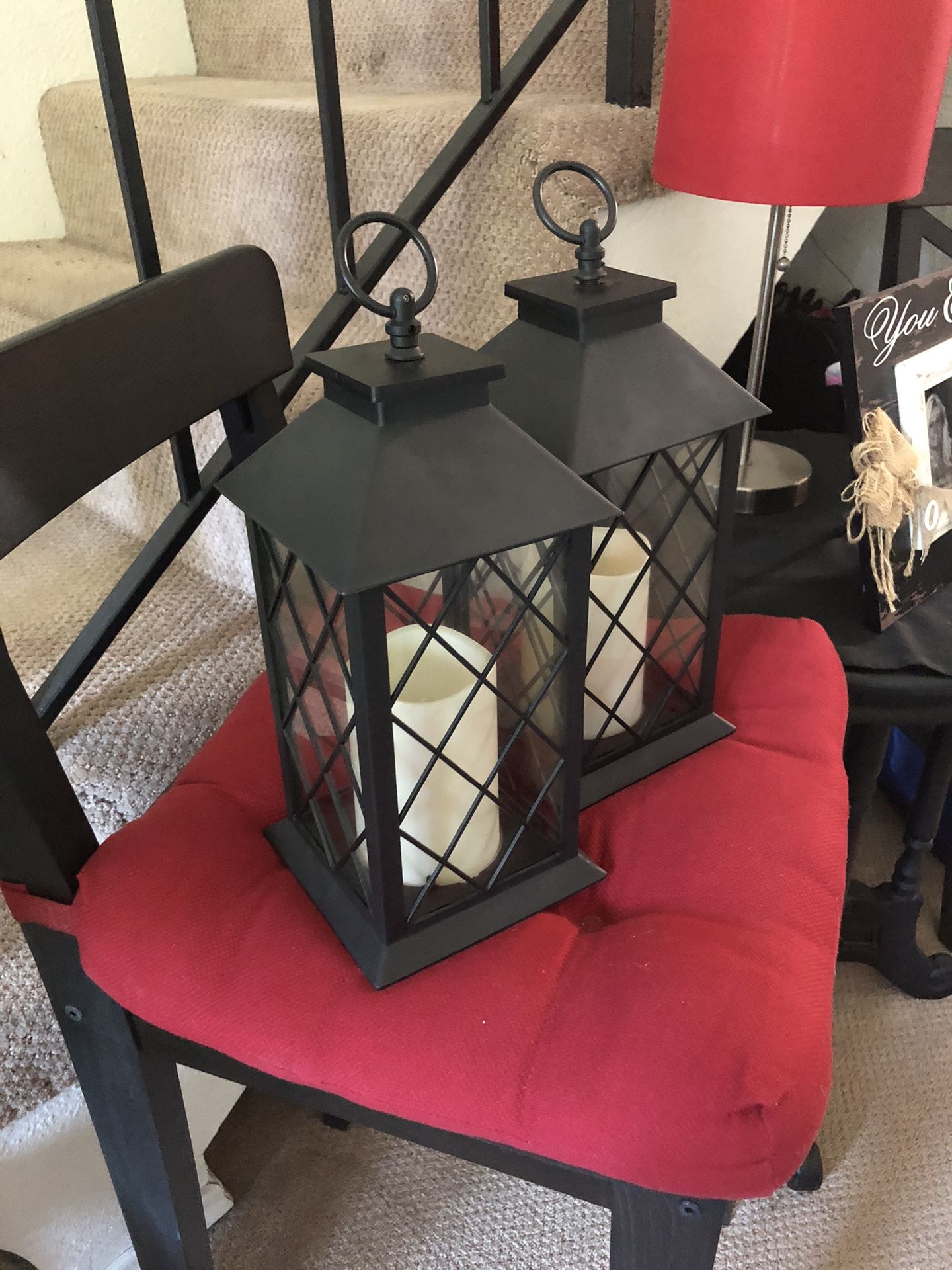 Vintage Large Lantern w.Led Candle-Timer-Battery-Set Of 2-Like New!