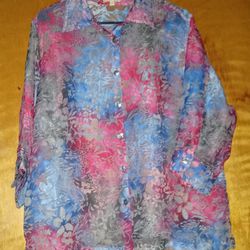 Women's Choices Multi-Color Floral Print Long-Sleeve Button Up Cardigan 2X