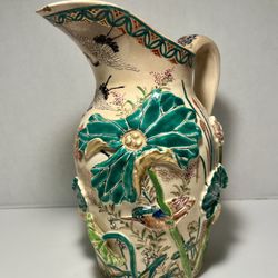 Antique Meiji Era Japanese Kyoto Satsuma Pottery Signed Studio Kinkozan Pitcher