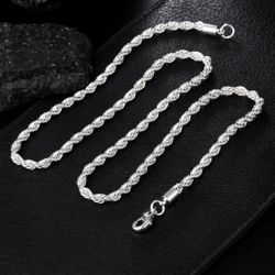 18” Sterling Silver Necklace And 8”’ Bracelet 