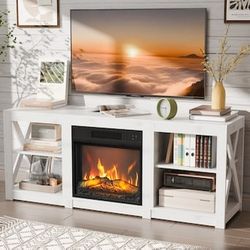 NEW Farmhouse Fireplace TV Stand W/ Remote, Fireplace Entertainment Center for Max 70 inch TVs !