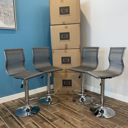 New 4 Gray Mesh Bar Stools 