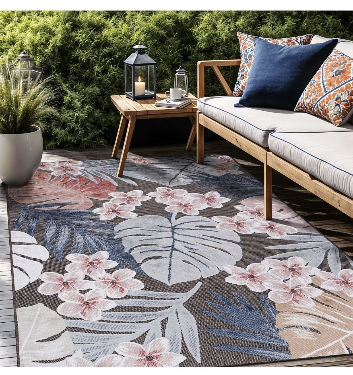Floral Indoor Outdoor Rugs 10x14 Large Area Rug for Living Room, Patio Decor, Kitchen