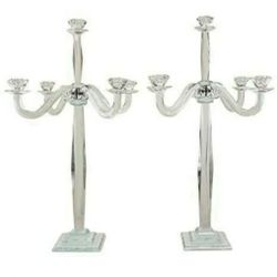 28" Tall Contemporary Glass Pillar Column 5 Candles Candelabra 

