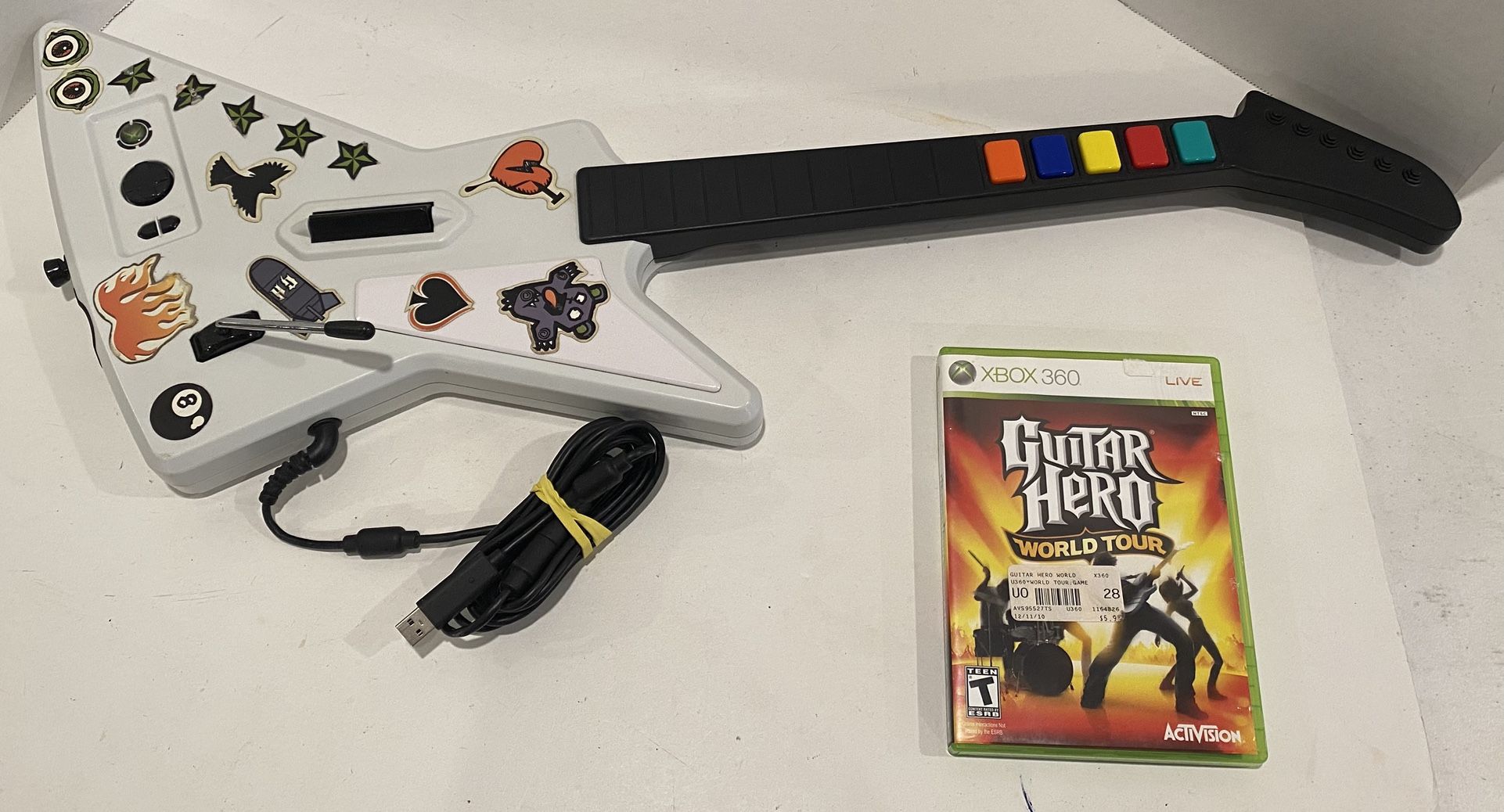 Xbox 360 Wired Xplorer Guitar With Guitar Hero World Tour Tested And Working