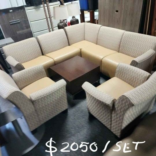 SECTIONAL SOFA + ARMCHAIRS + COFFEE & END TABLE SET