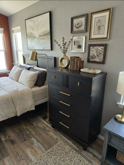 Black Tall Dresser with Gold Hardware