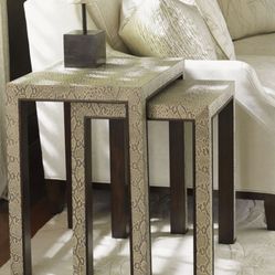 Adler Python Leather Wrapped Nesting End Tables. 
