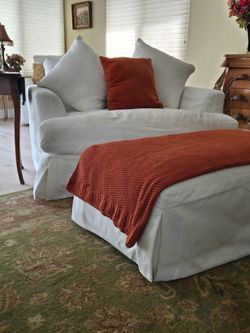 Slip cover sofa 2 chair and a half’s with 2 ottomans