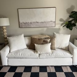 98” Cloud-Style Sofa | Cotton White/Beige | Deep Seat | Clean