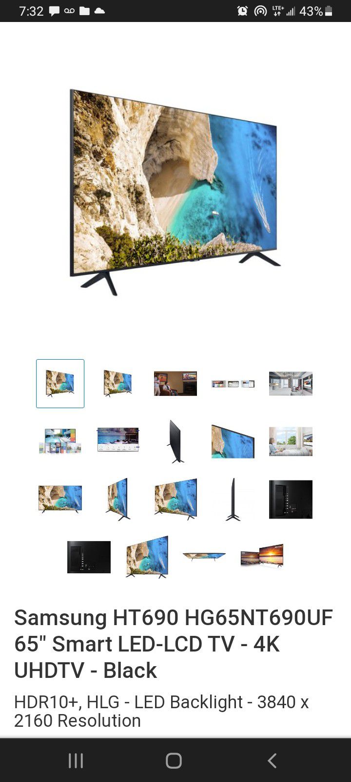 Samsung 65" Commercial Grade Smart TV LED /LCD U HD