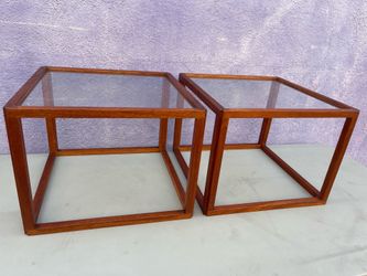 MID CENTURY DANISH MODERN KAI KRISTIANSEN CUBE BOX SQUARE END TABLES PAIR SET VINTAGE